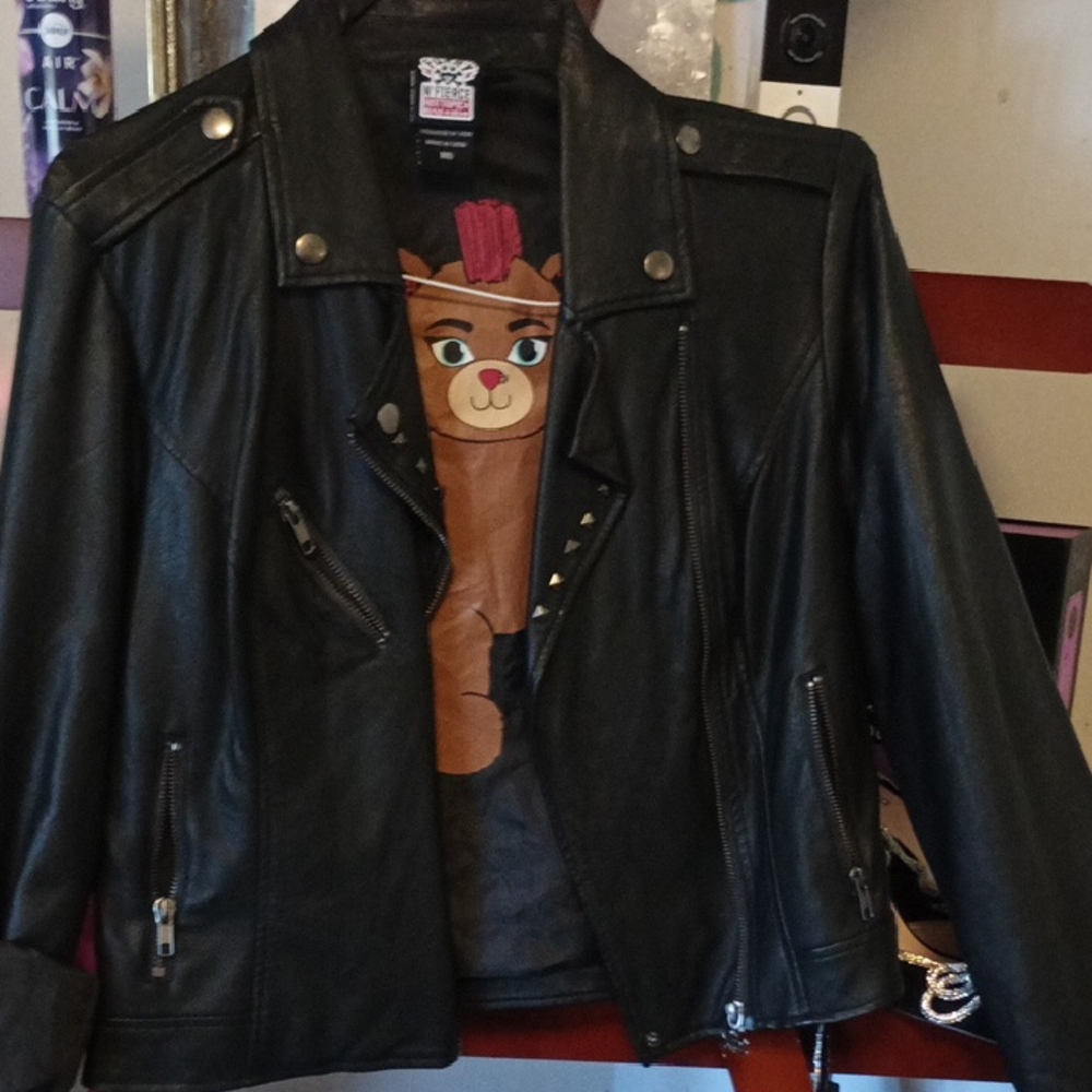 Build-A-Bear Black Leather Jacket with Bear Design
